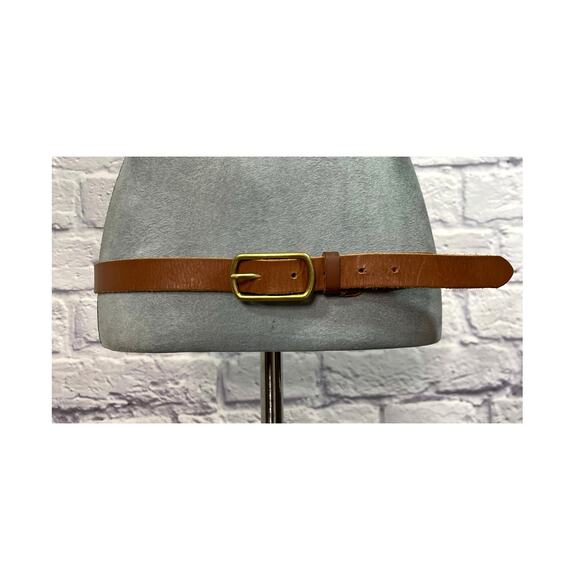 Preppy/boho Leather Belt with Rectangular Gold Tone Buckle - Picture 1 of 5